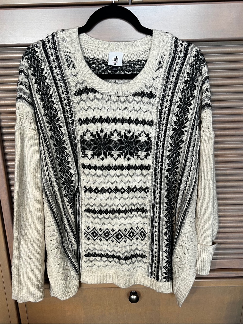 Cabi Women’sCream & Black Fair Isle Knit Sweater